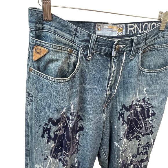 Akademiks Paint Splatter Jeans Mens Size 32 Relaxed Fit Medium Wash Casual - Picture 3 of 10